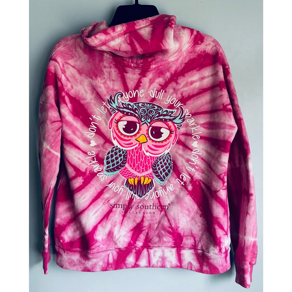 Simply Southern Pullover Cowl Neck Owl Pink Tie Dye Women's Small